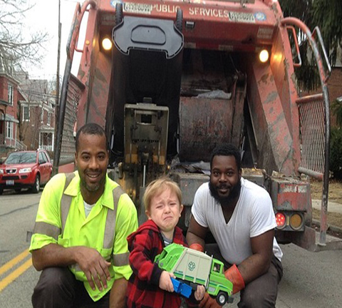 Sanitation workers in safety vest as hero